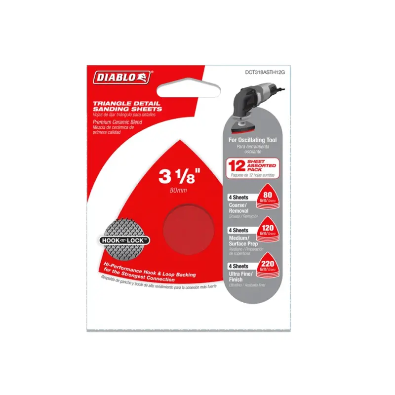12-Piece Oscillating Tool Triangular Sanding Sheet Set — 3-3/4 In. 1