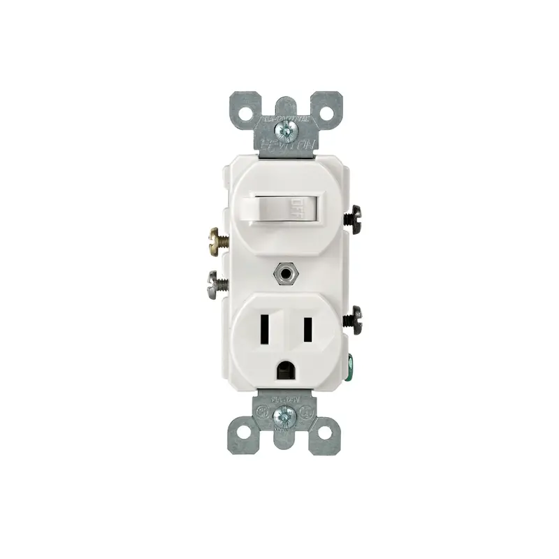 15-Amp, 120V Combination Switch/Receptacle – Single-Pole, 5-15R, Commercial Grade, Grounding, Model 5225-W 1
