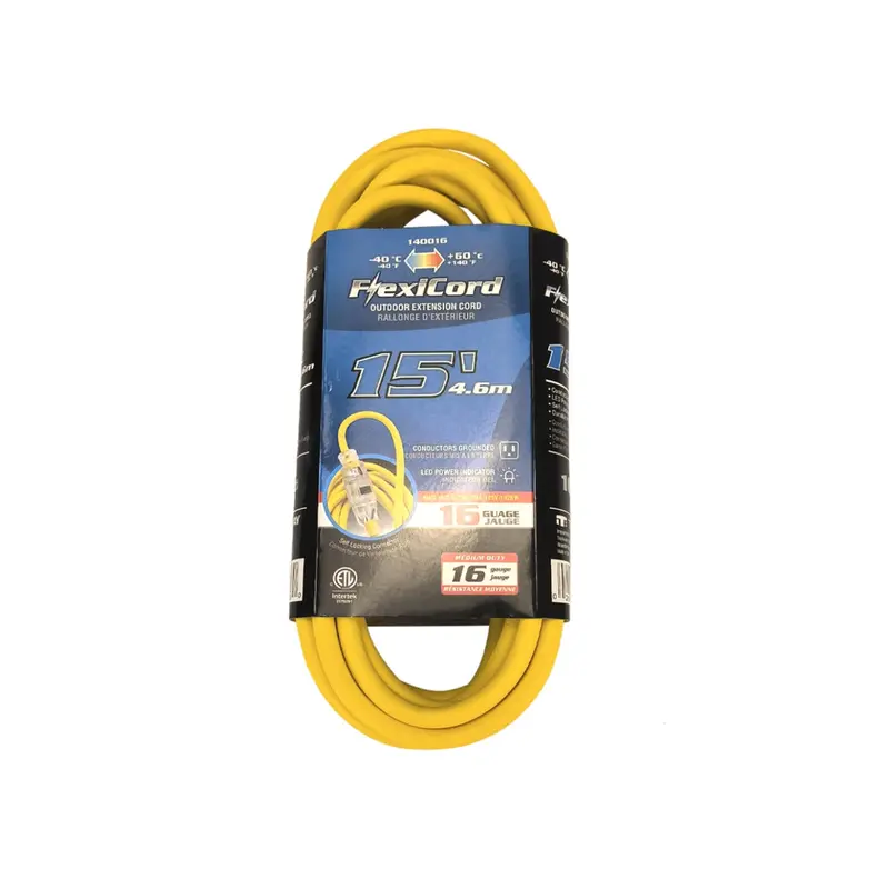 15-Foot Outdoor Lighted Gfci Extension Cord — Sjtw 16/3 Yellow 1