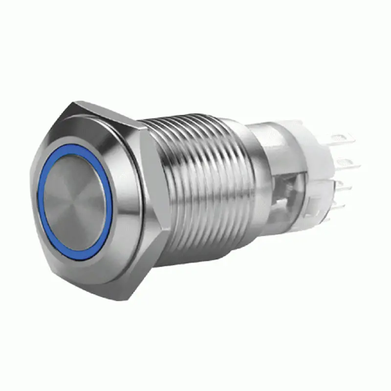 16Mm Momentary Stainless Steel Push Button Switch – Blue, With Latch & Wiring Harness 1