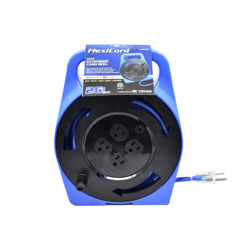 25-Foot Indoor Blue Gfci Extension Cord With 4-Tap Sjt Plastic Reel 1