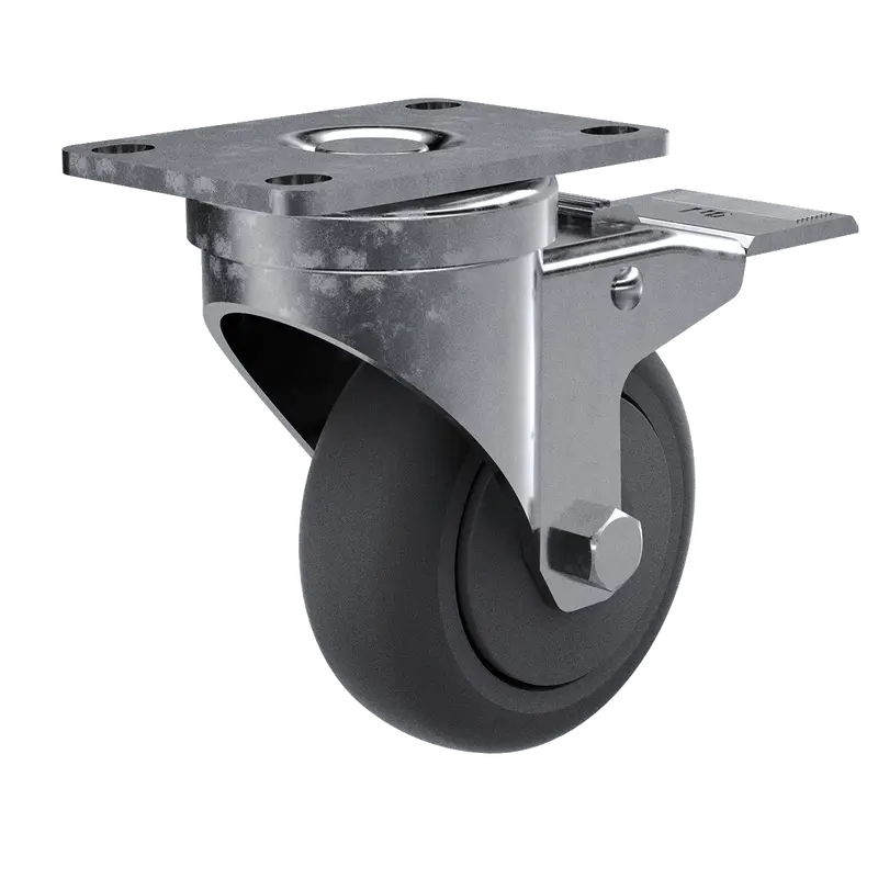 3-1/2" Gray Tpr Swivel Caster With Integrated Brake Mechanism 1