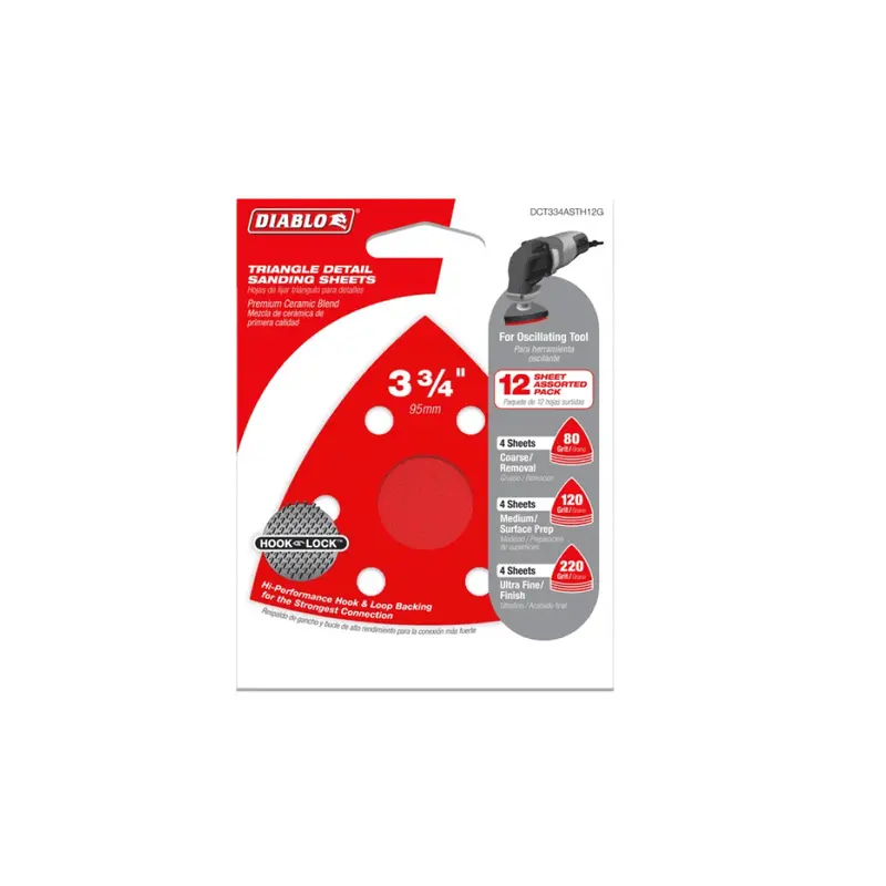 3-1/8 In. Triangle Sanding Sheets, 120-Grit Hook-And-Lock Detail Abrasive Pack (10 Sheets) 1