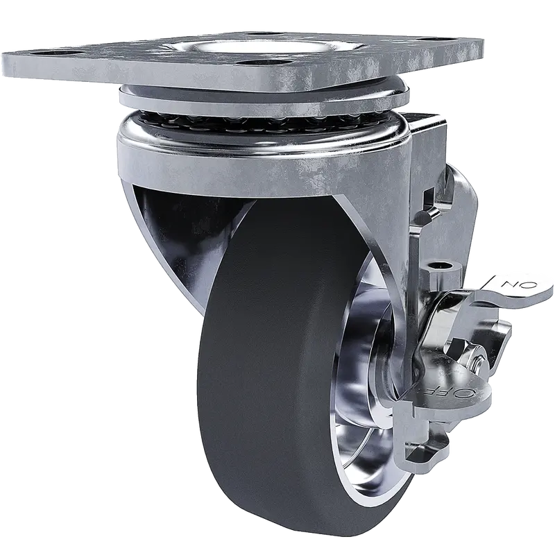 3.5-Inch Gray Rubber-Tire Swivel Caster With Brake & Aluminum Core 1