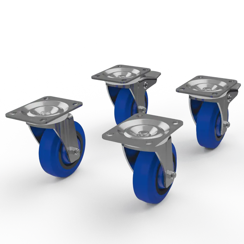 4-Inch Blue Swivel Caster With Integrated Brake Kit 1