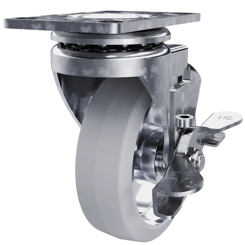 4-Inch Gray Rubber-Tire Swivel Caster With Brake & Aluminum Core 1