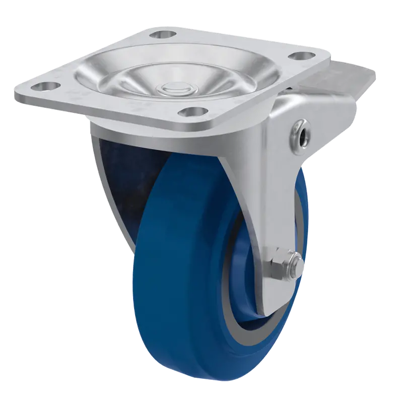 4" Tch Blue Swivel Caster With Integrated Brake 1