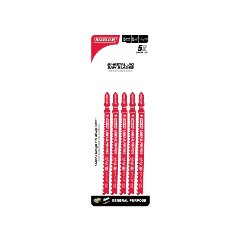 5-1/4 In. Bi-Metal Jig Saw Blades — 5/10 Tpi, General-Cut Pack (5 Blades) 1