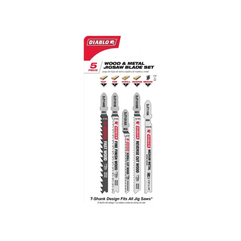5-Piece Jig Saw Blade Assortment For Wood And Metal Cutting 1