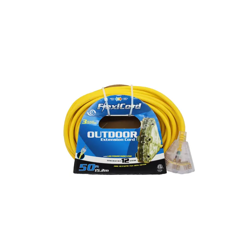 50-Foot Outdoor Extension Cord – 12/3 Gauge, Triple-Tap, Yellow Jacket 1