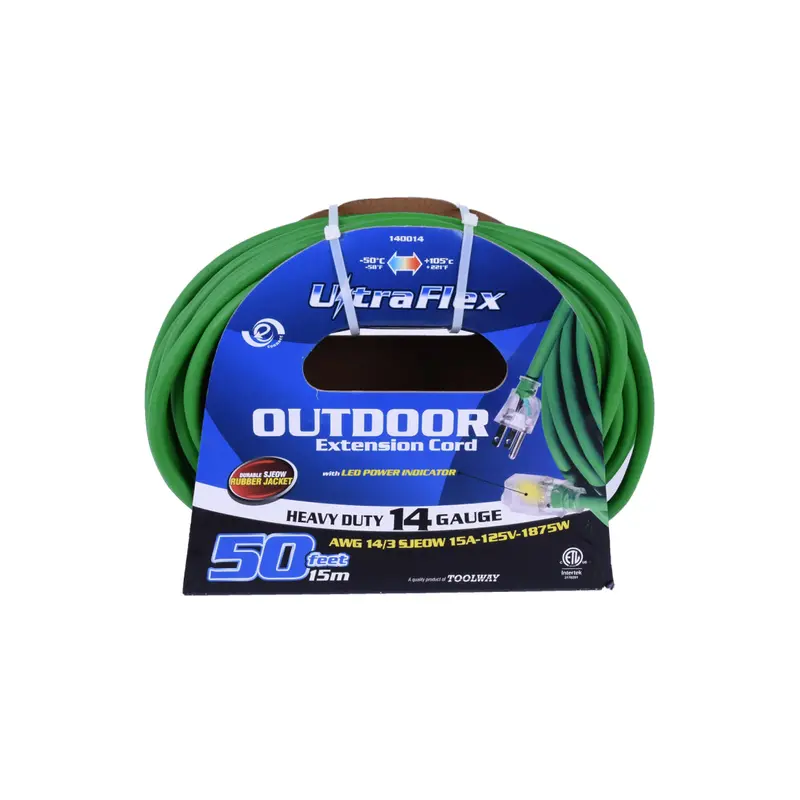 50-Foot Outdoor Lighted Extension Cord – Sjeow 14/3 Gauge, Green, Single Outlet 1