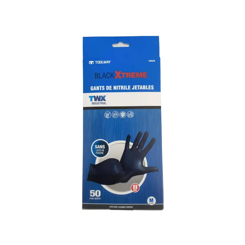50-Pack Black Latex-Free Nitrile Gloves – 8 Mil Thickness, Medium Size 1