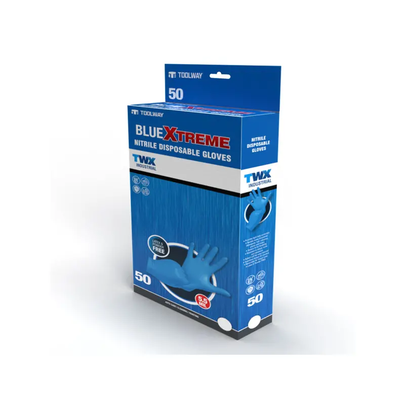 50-Pack Blue Latex-Free Nitrile Gloves – 5.5 Mil Thickness, Large Size 1