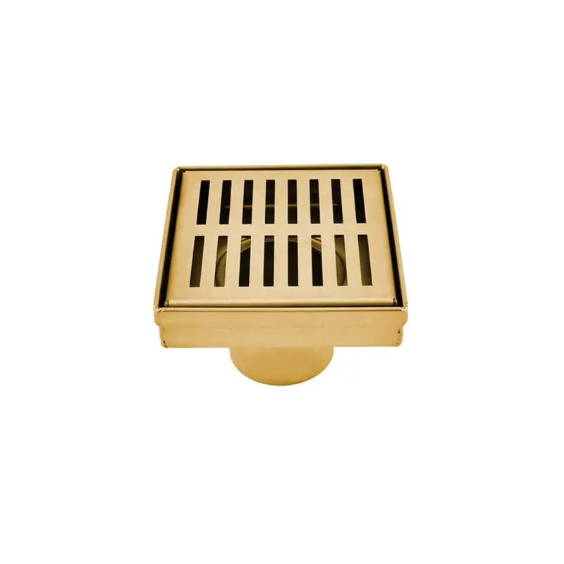 6-Inch Square Shower Drain Cover In Brushed Gold – Low-Profile Slot Grid (188096) 1