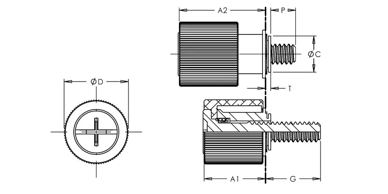8-32 Collar Base Panel Fastener – Smooth Aluminum Knob, Steel Base & Stainless Screw, 1" Length, 100-Pack 2