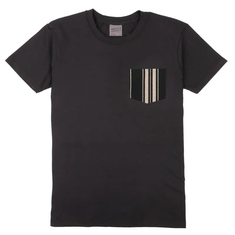 Black Pocket Tee With Dobby Band Texture – Monochrome Minimalist Style 1