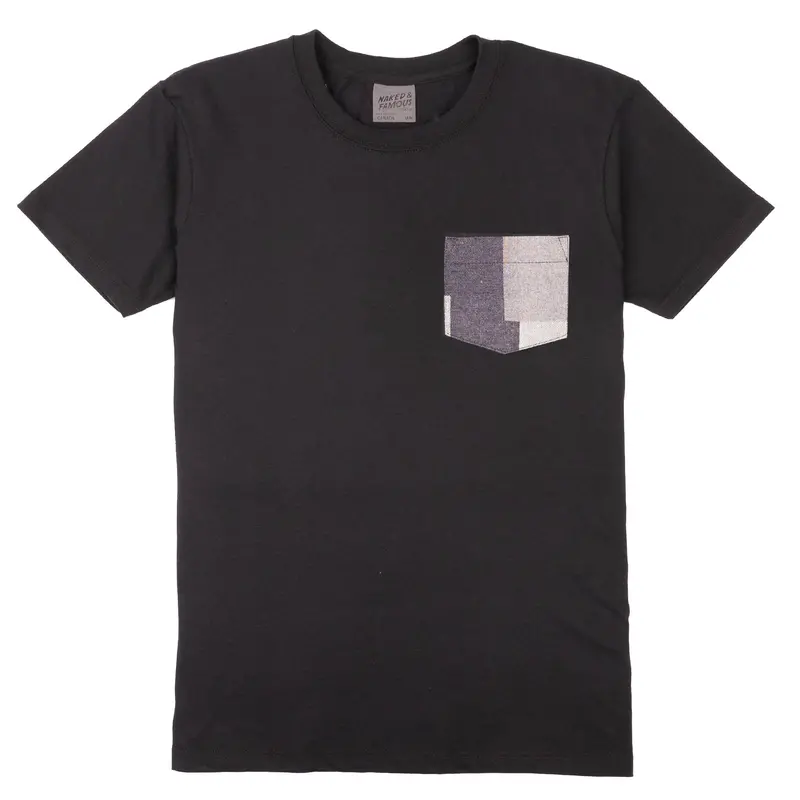 Black Pocket Tee With Indigo Jacquard Weave – Rich Textured Contrast 1