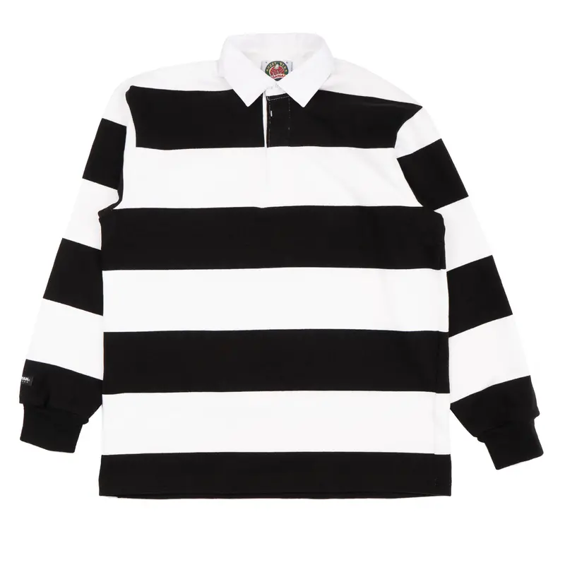Classic Rugby Jersey – White And Black Striped Design 1