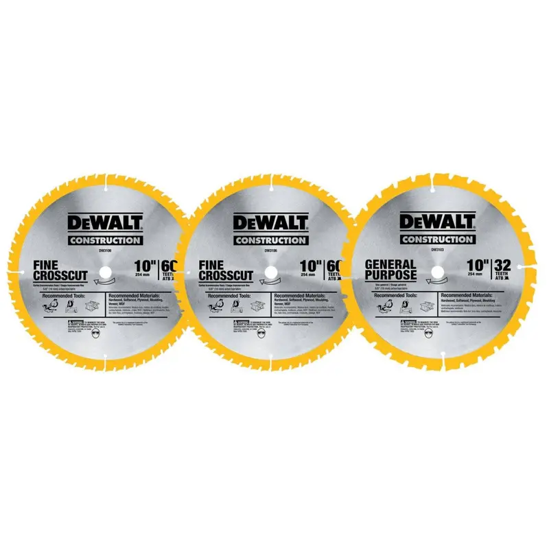 Dewalt Dw3106P5B3C Dual-Blade Set: 10" 32T & Two 60T Carbide Blades 1