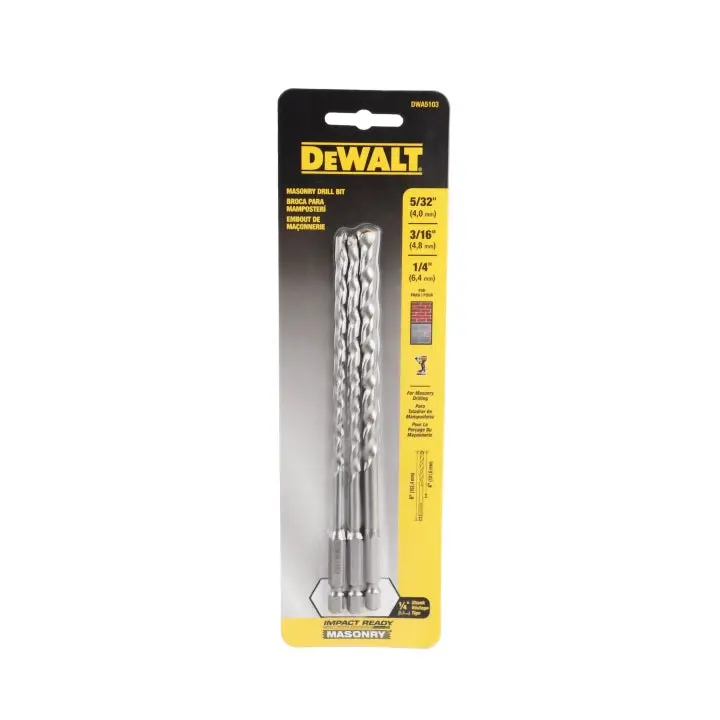 Dewalt Masonry Drill Bit Set – 5/32", 3/16", And 1/4" Carbide-Tipped Bits 1