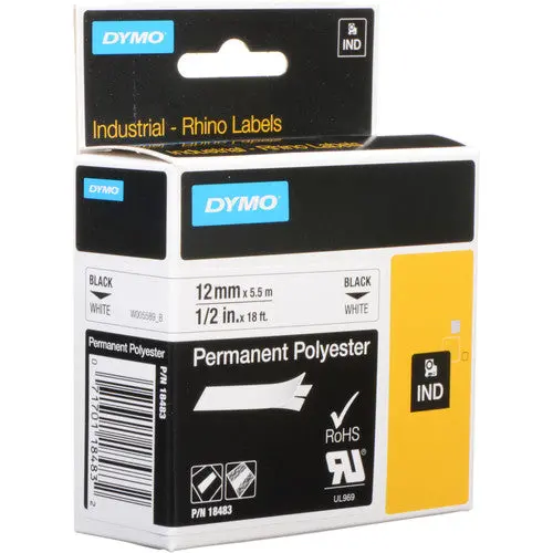 Dymo 1/2" White Permanent Polyester Label Roll – Model 18483 1