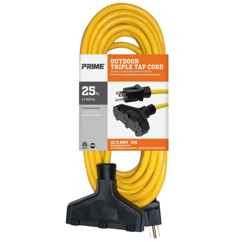 Ec600825 – 25-Foot 12/3 Sjtw Three-Outlet Outdoor Extension Cord – Prime Wire & Cable 1
