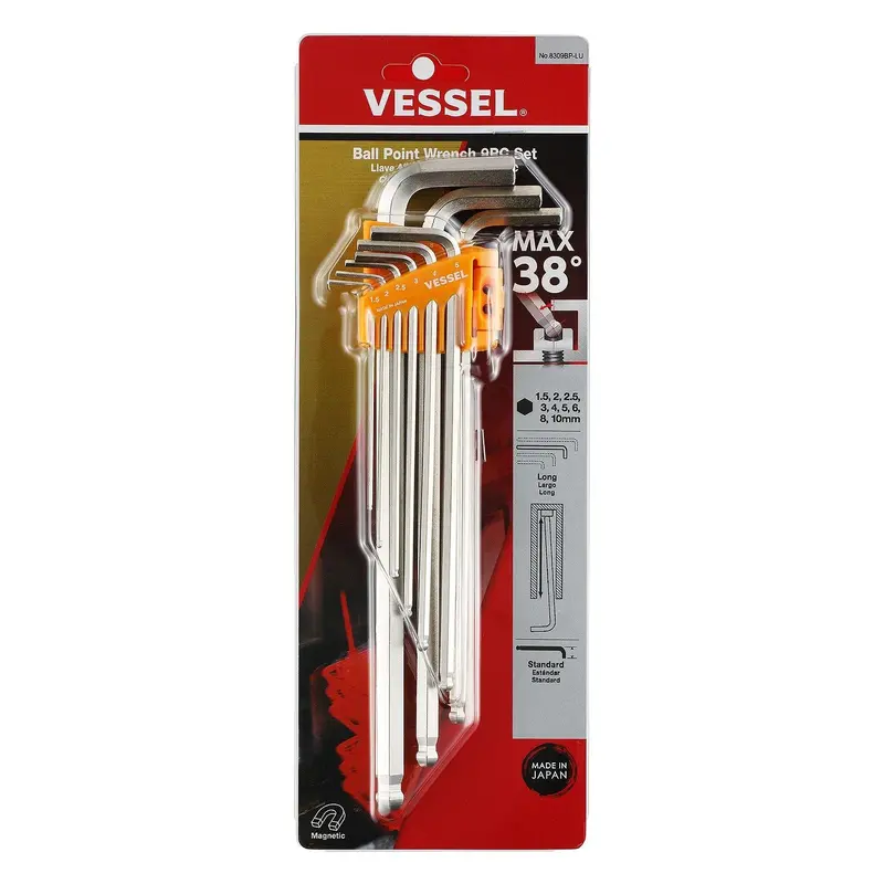 Extended-Length Ball-Point Hex Key Set – 9-Piece, Metric – Model 8309Bplu 1