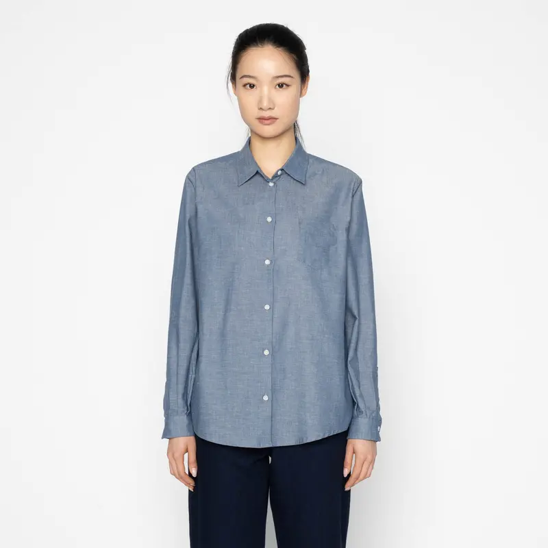 Judy Chambray Shirt With Multicolor Neps – Textured Blue Top 1