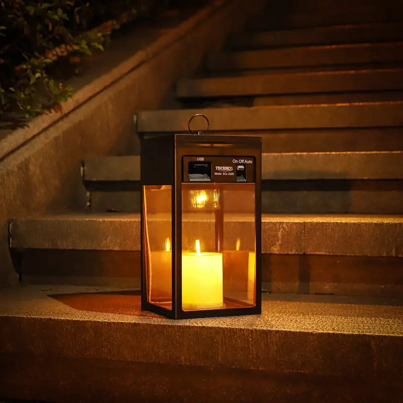 Large Solar Candle Lantern With Hanging Hook – Modern Outdoor Lighting 1