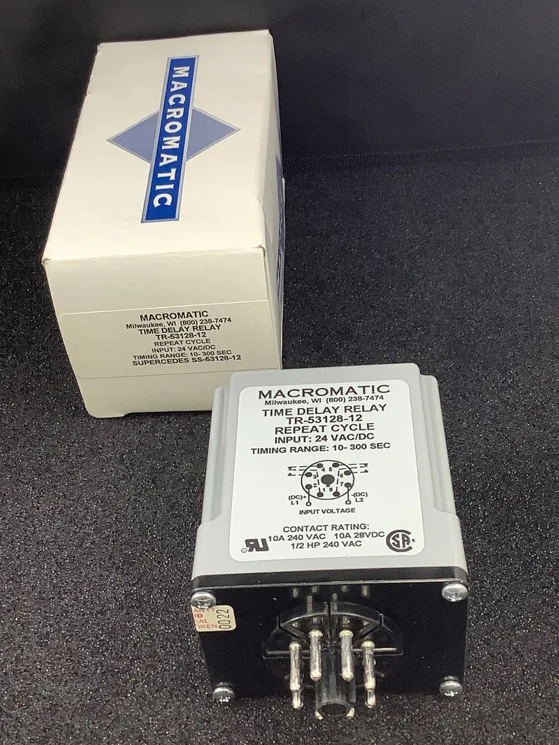 Macromatic Tr53128-12 Adjustable Time Delay Relay – 10–300 Second Repeat Cycle, 24 Vac/Dc Input 1