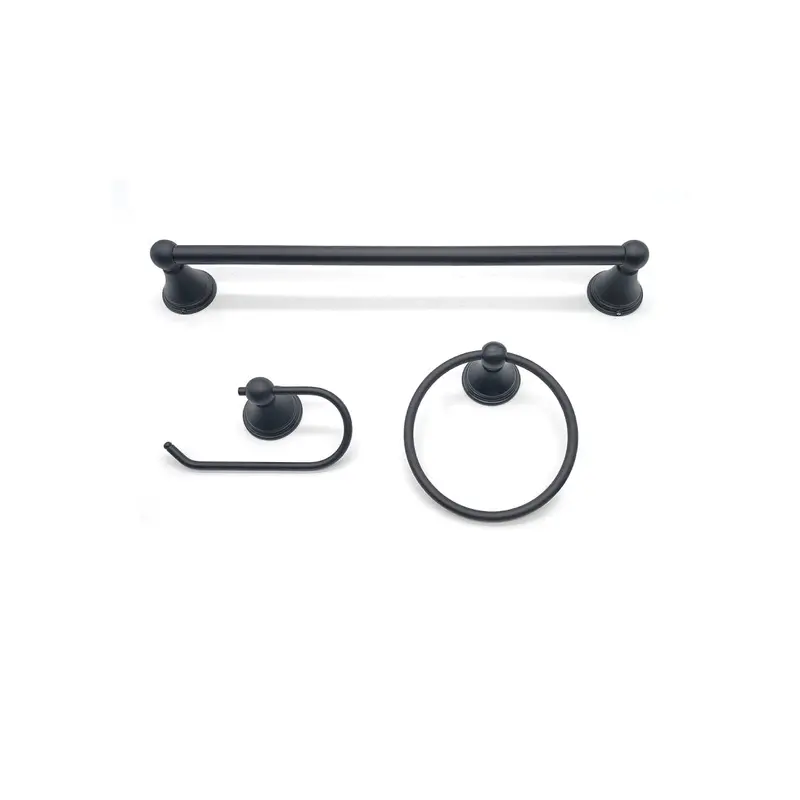 Matte Black Wall-Mount Bathroom Hardware Set – 3-Piece Venus Collection 1