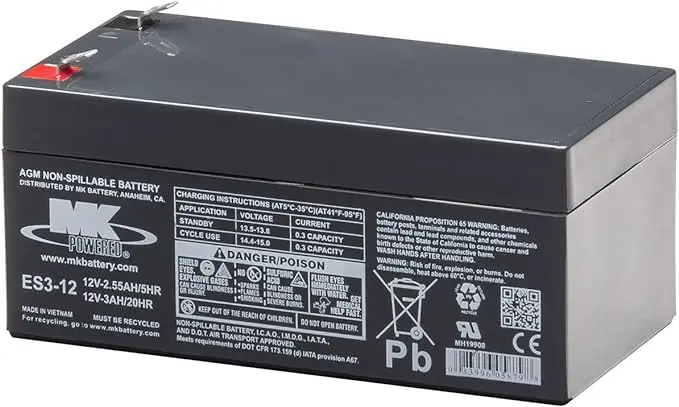 Mk Battery Es3-12 12V 3Ah Sla Battery With 0.187" Terminals 1