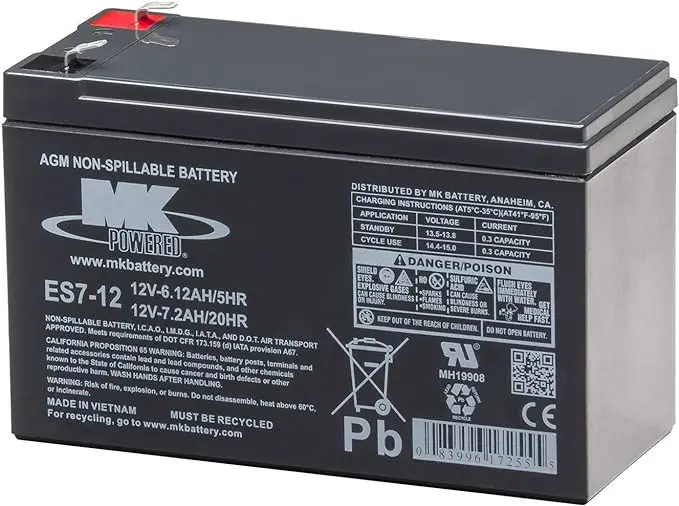 Mk Battery Es7-12T2 12V 7.2Ah Sealed Lead-Acid Battery – 0.250" Tabs 1