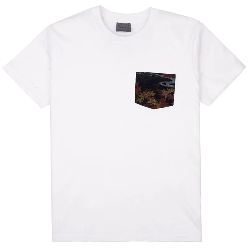Navy Autumn Print White Pocket T-Shirt 1