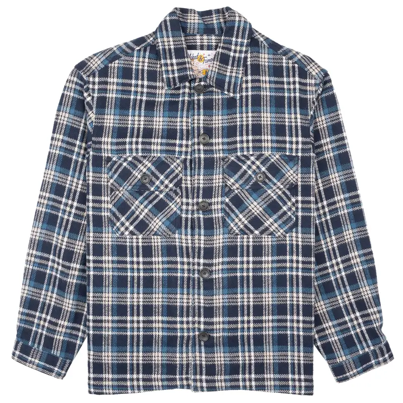 Navy Over-Shirt In Triple-Yarn Twill Brushed Check 1