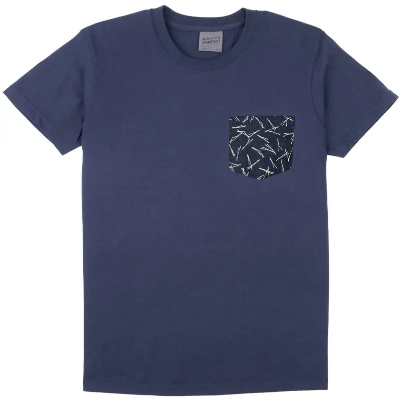 Navy Pocket Tee With Matsuba Pine Needle Graphic – Indigo Embellishment 1