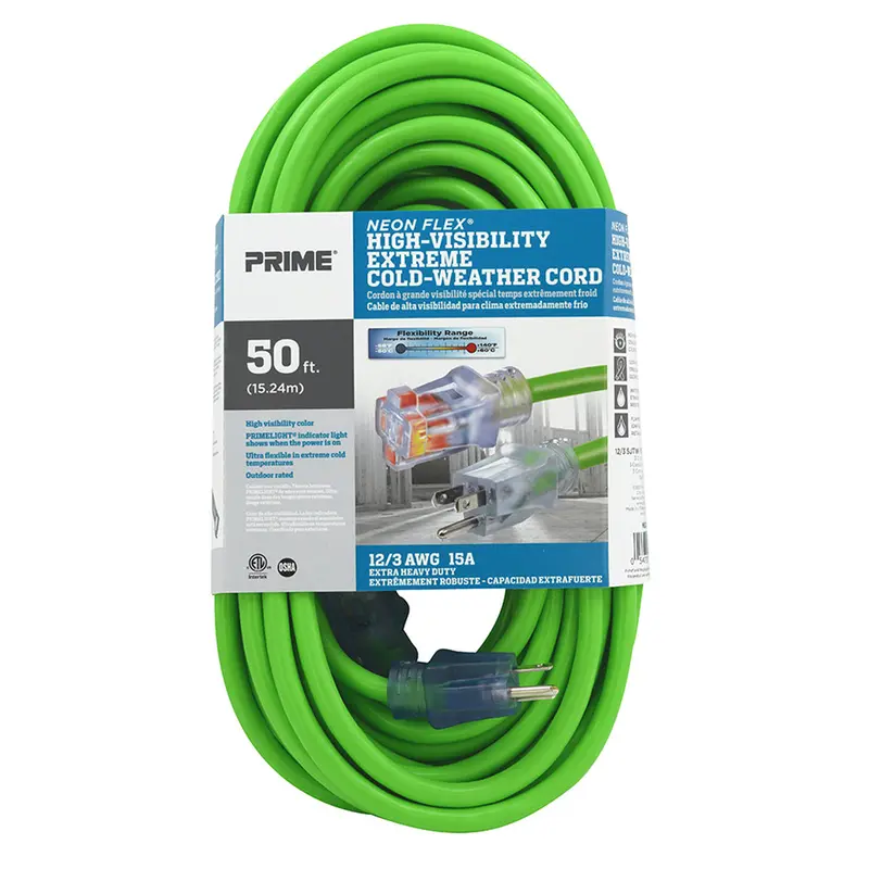 Ns512830 – 50-Foot 12/3 Sjtw Neon Flex® High-Visibility Green Extension Cord (–50°C Rated) – Prime Wire & Cable 1