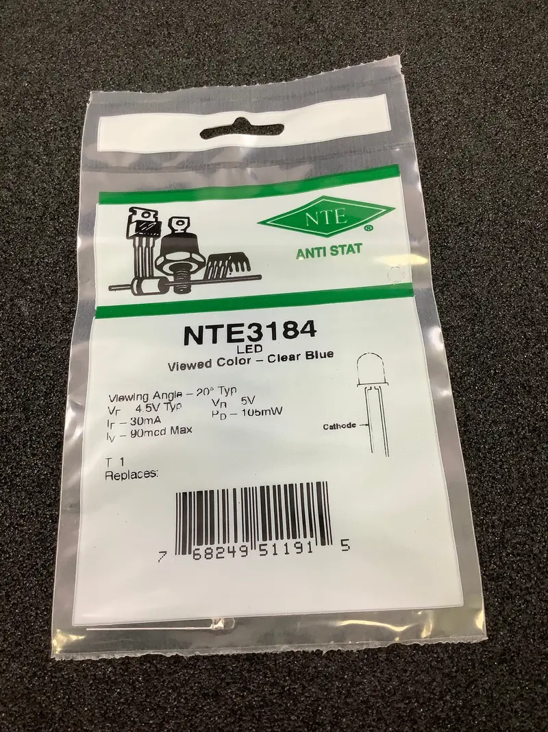 Nte3184 3Mm Blue Led – Clear Lens, 55Mcd Luminous Intensity 1