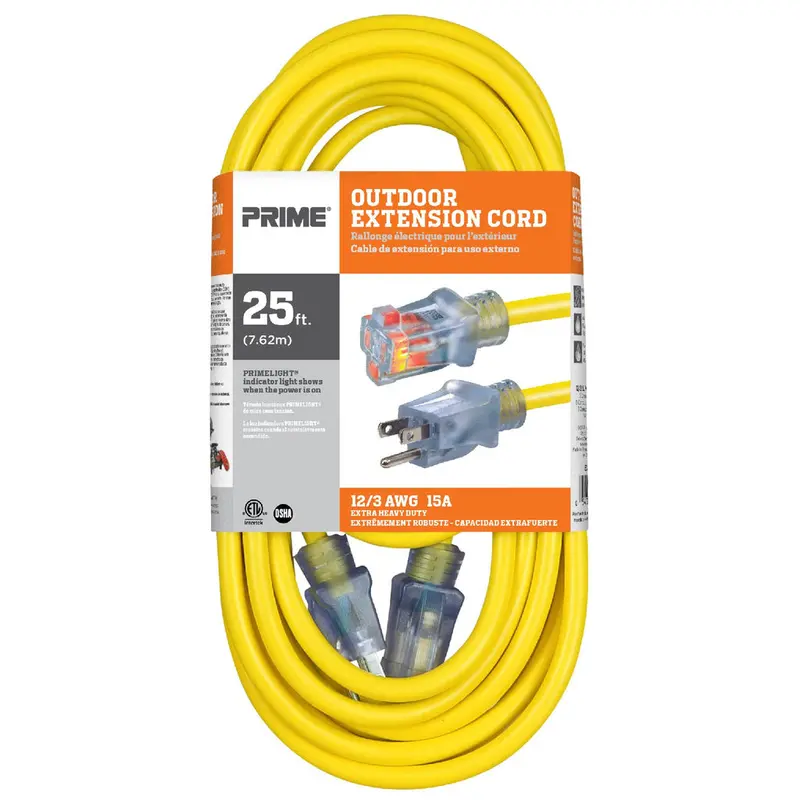 Prime Ec511825 – 25-Foot 12/3 Sjtw Yellow Durable Extension Cord With Primelight® 1