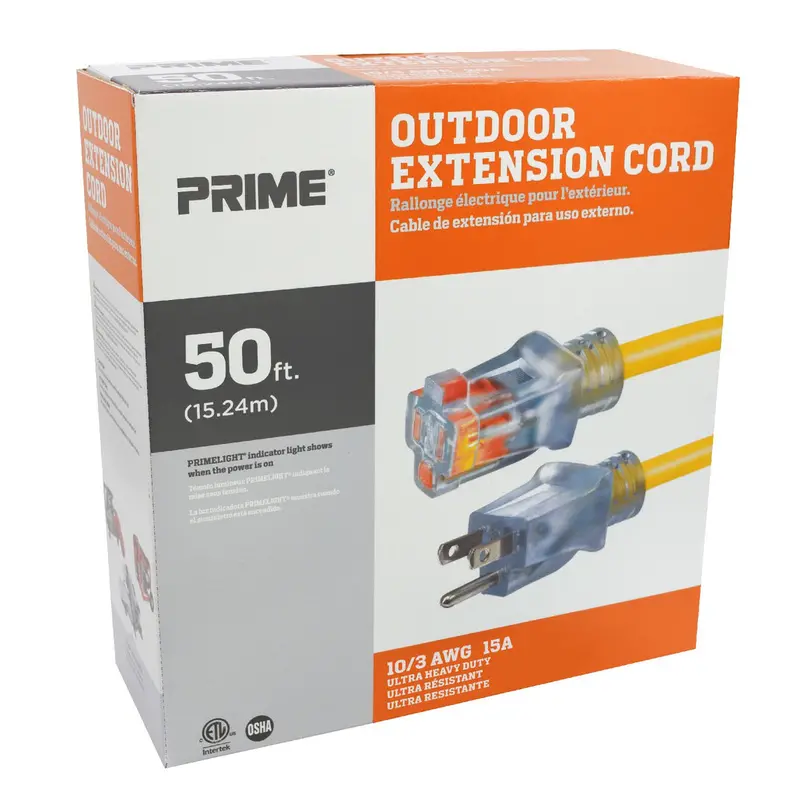 Prime Ec511930 – 50-Foot 10/3 Sjtw Heavy-Duty Yellow Outdoor Extension Cord With Primelight® Indicator 1