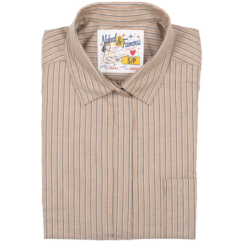 Roomy Shirt Soft Finish Classic Stripe – Taupe 1