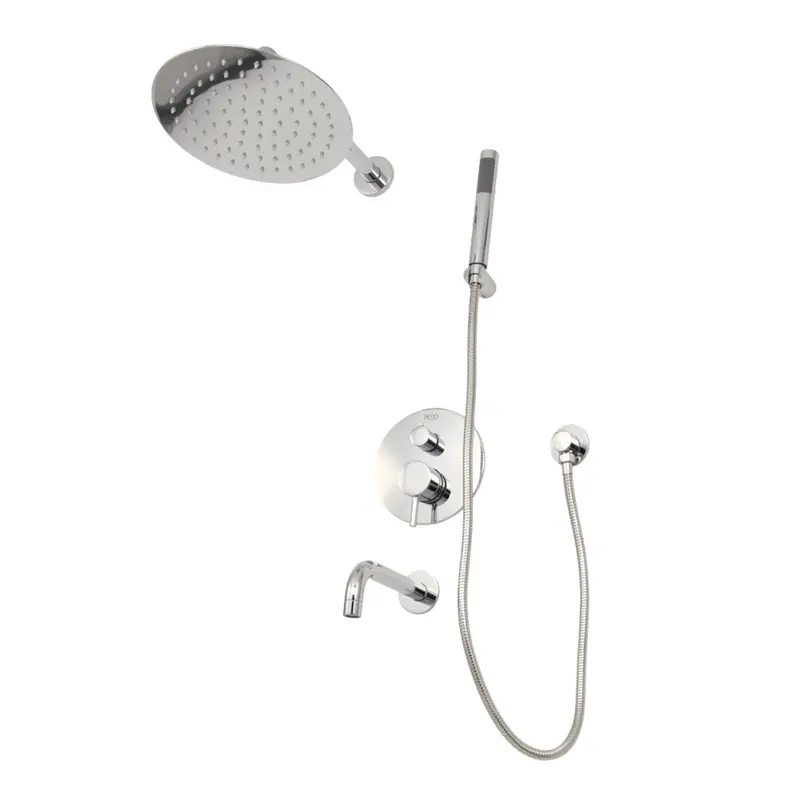 Round 3-Way Shower System – Contemporary Triple-Outlet Shower Assembly 1