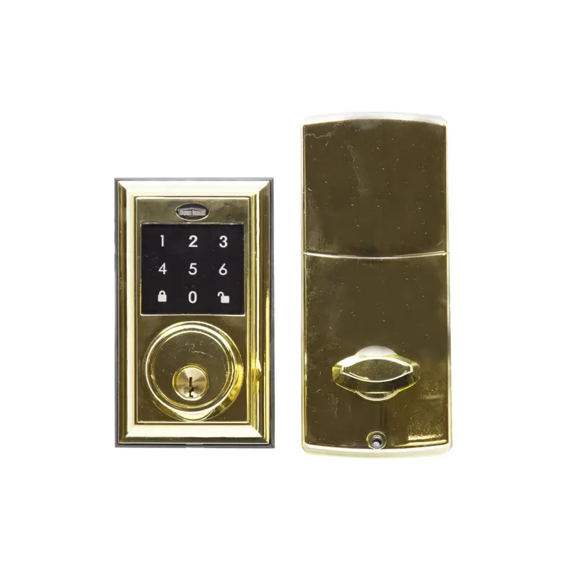 Square Electronic Deadbolt Lock – Polished Brass Finish 1