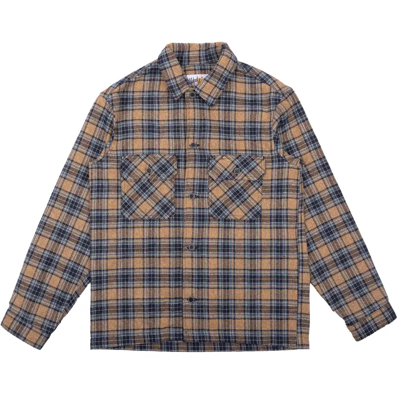 Triple Twist Yarn Flannel Work Shirt In Blue-Beige 1