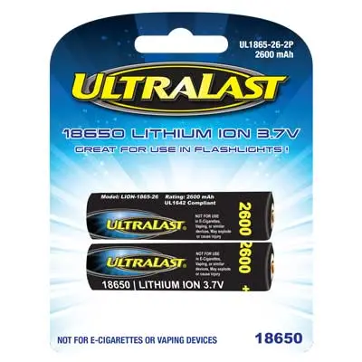 Ultra Last Ul1865-26-2P Dual-Pack 2600Mah Rechargeable 18650 Li-Ion Batteries 1