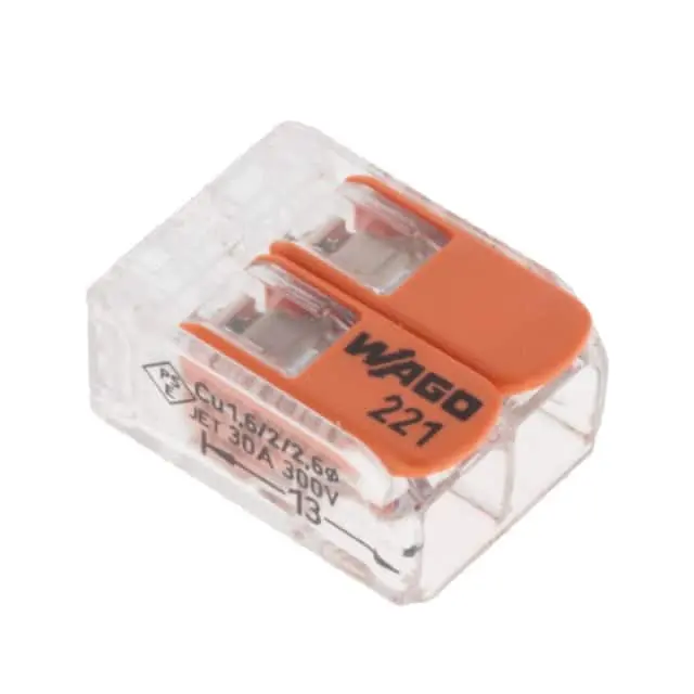 Wago 221-412 Lever-Nut Connector — 2-Position, 24–12 Awg, 20A 1