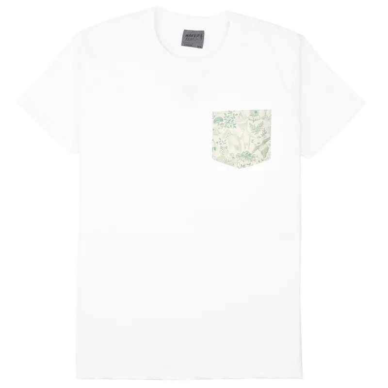 White Pocket Tee With Linen Animal Motif – Vibrant Green Illustration 1