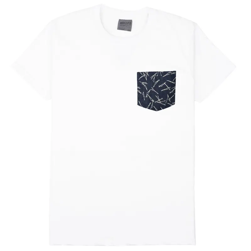 White Pocket Tee With Matsuba Pine Needle Print – Indigo Accents 1