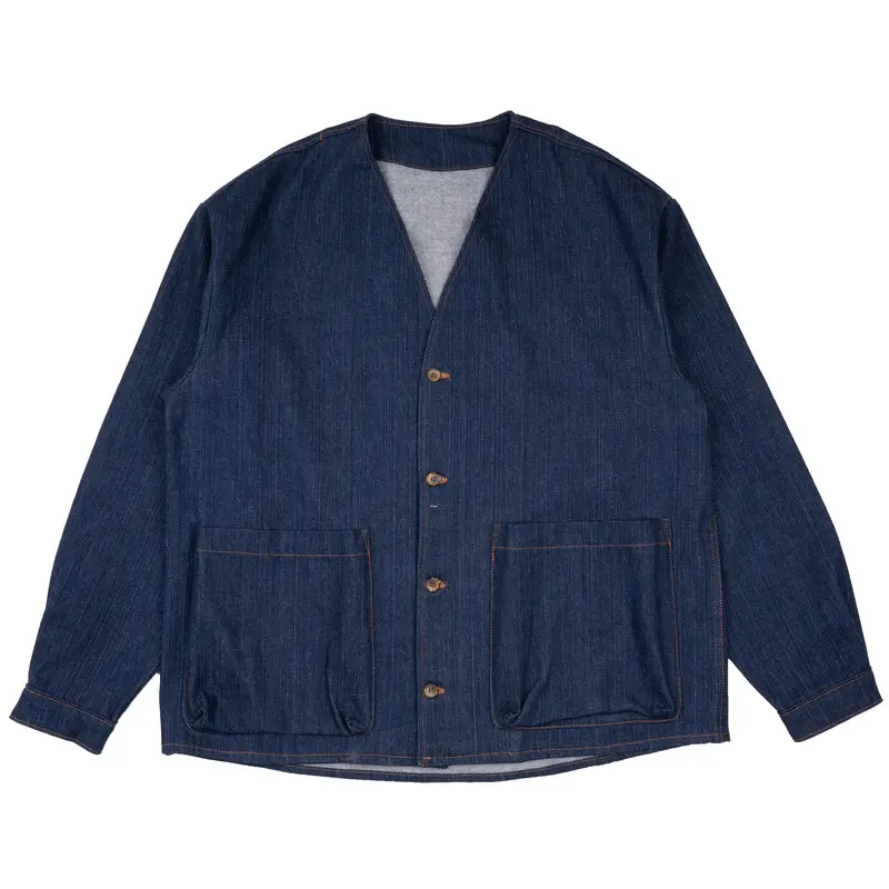 Wise Guy Jacket In Vertical Slub Denim – Indigo Dye 1