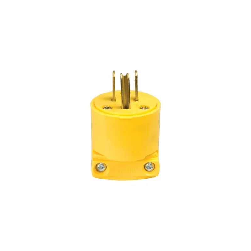 Yellow Vinyl Grounding Plug – 15A-125V, 3-Wire Male Connector 1